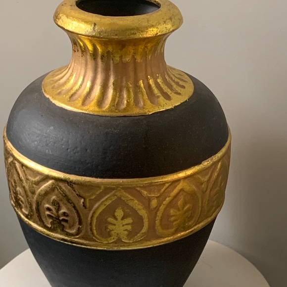 Dark brown gold leaf large ceramic decorative vase home decor shelf vintage art - Picture 7 of 10